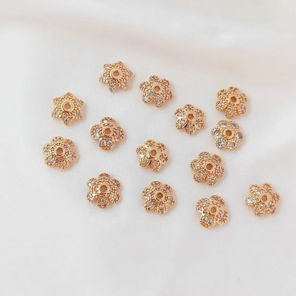 

14K Thick Copper with Gold Inlaid Zircon Flower Base, Flower Cap, Bead Cap, Spacer and Bead Material for DIY Bracelet Jewelry