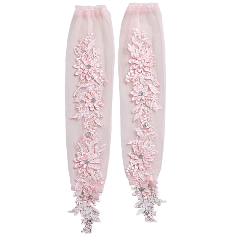 Sexy Thin Transparent Embroidery Flowers Long Fingerless Gloves Soft Breathable Net Yarn Mesh Women Performance Party Etiquette