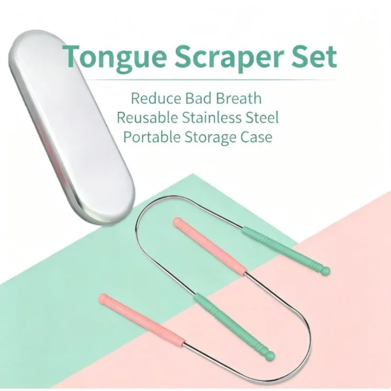 Dental Care Cleaning Tool Stainless Steel Tongue Scraper with Box Tongue Coated Cleaner Brush Keep Fresh Breath Oral Hygiene