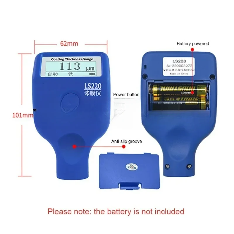 Coating Tester 0-2000μ0.1μFe NFe Probe LS220 For Auto Car Paint Film Thickness Gauge -20℃ LCD Screen