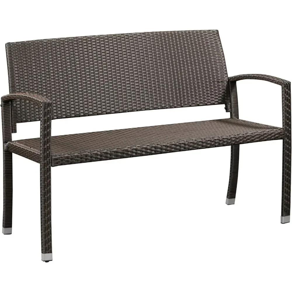 Miles Patio PU Wicker Steel Frame All Weather Bench Attractive Woven Design Easy Assembly Lightweight Year