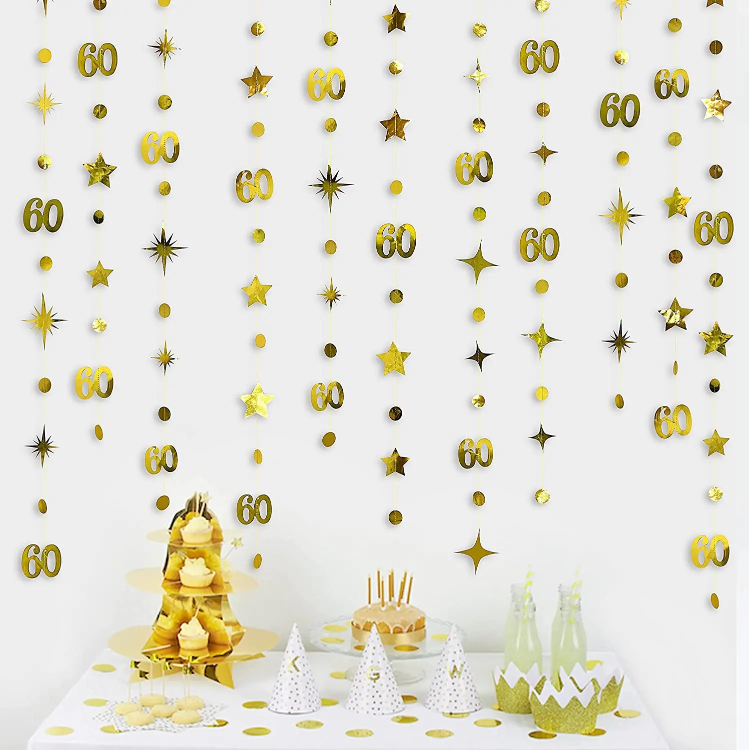 13Ft Gold Anzahl 65th Kreis Dot Stern 65th Glücklich Geburtstag Girlande Banner Decor 65 Jahre Alt Geburtstag Jahrestag Hängen Streamer