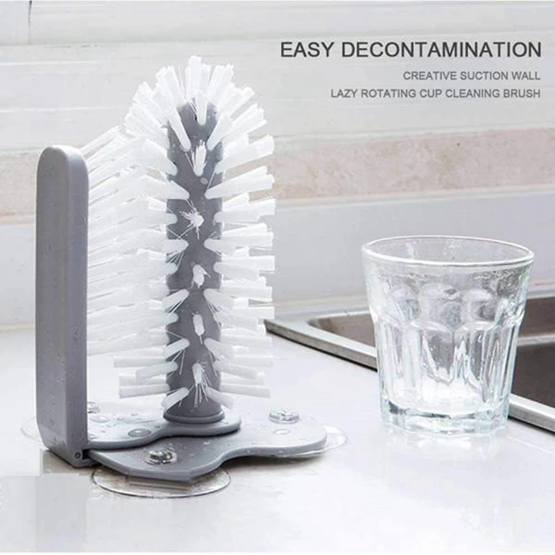 3Pcs Creative Suction Wall Lazy Cup Brush Glass Cleaning Brush Kitchen Rotating Water Cup Tea Cup Brush