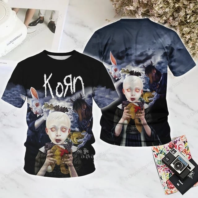 

Рок-группа Korn 3D Графический принт Футболка Мужчины Женщины Мода Повседневная негабаритная футболка с короткими рукавами Футболки с металлической лентой Мужская одежда Дизайн