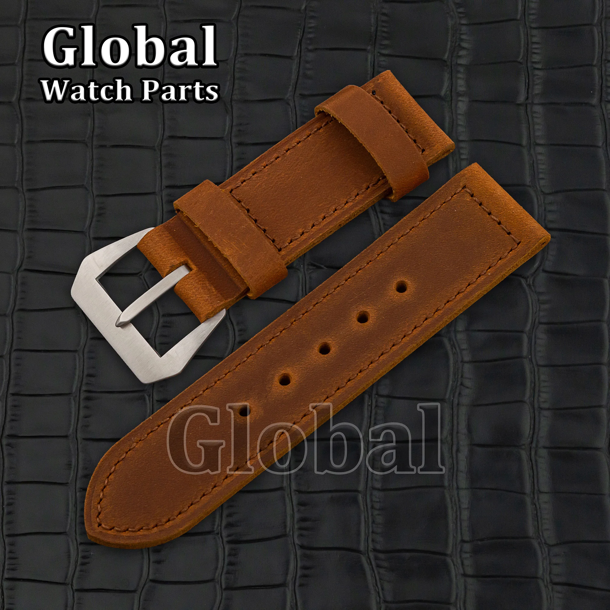 26 مللي متر حزام ساعة جلد طبيعي صالح PAM 6152 جودة عالية خمر طبقة الرأس جلد البقر الرجال الساعات استبدال أجزاء الساعة