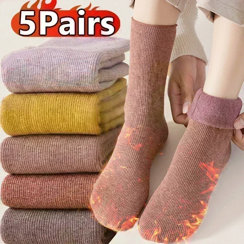 Calcetines térmicos de terciopelo suave para hombre y mujer, medias cálidas y gruesas de Cachemira para el suelo, botas de nieve, para dormir, para el hogar, Invierno