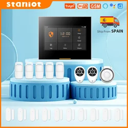 Sistema de alarme de segurança residencial Staniot Kits de sensores de assaltantes inteligentes sem fio WiFi GSM Tuya Suporte APP Controle Remoto Funciona Com Alexa,Venda imperdível em Portugal