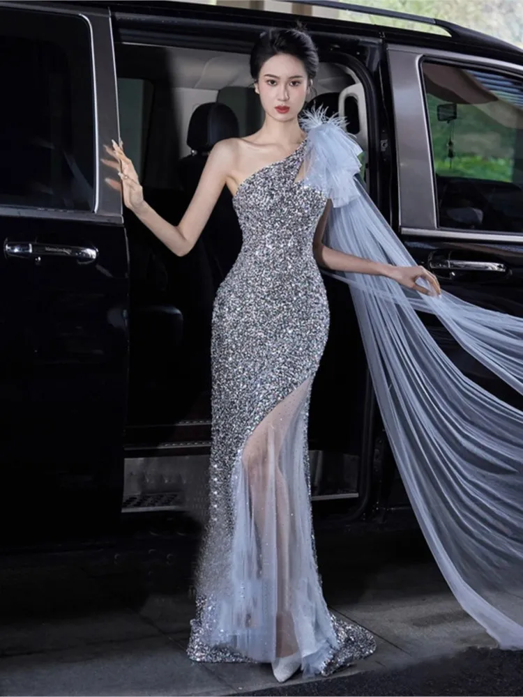 

Banquet small new style temperament fish tail light luxury sequin dress