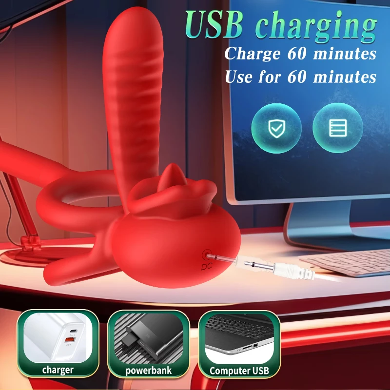 APP Vibrating Cock Ring Sleeve Rose Clitoral Vibrators Tongue Clit Stimulator Anal Plug Prostate Massager Sex Toys for Men Women view 5