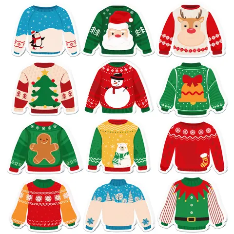 12/24pcs Christmas Winter Sweater Shaped Memo Pads Set,Self-Stick Notes Pads,Refrigerator Sticky Notes For Xmas Party Supplies