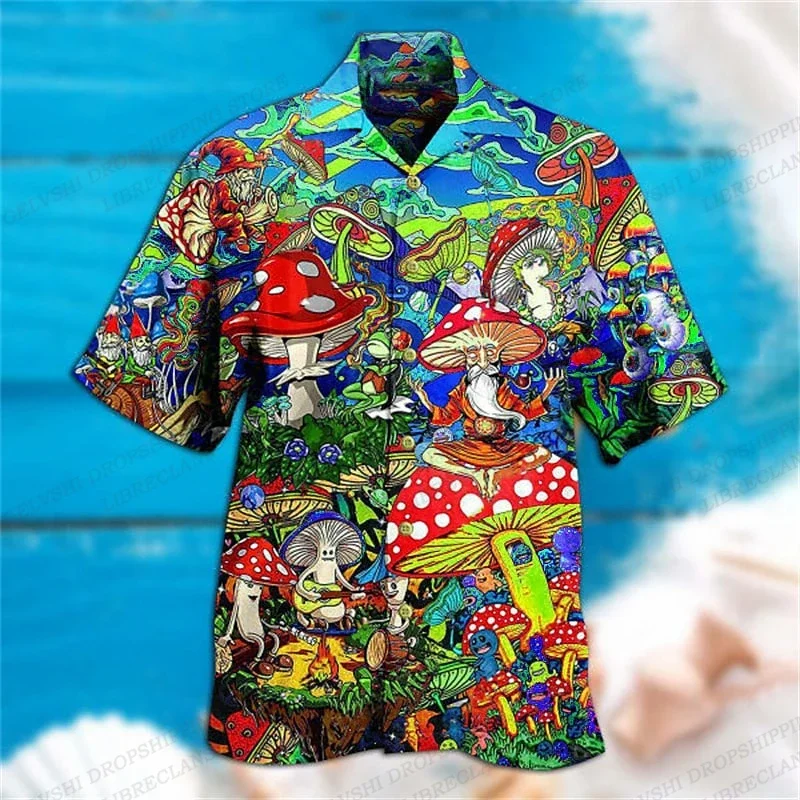 Mushroom 3d Print Shirts For Men Fashion Hawaiian Shirt Casual Beach Blouses Street Vocation Blouse Men's Clothing Lapel Camisas