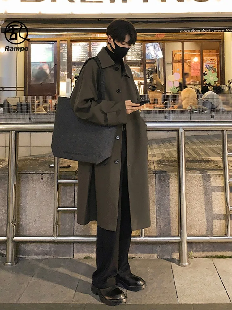 

Men's Mid-Length Jaet Coat Autumn Faion Casual Sle Button Decoration Windproof Material Polyester And Spandex
