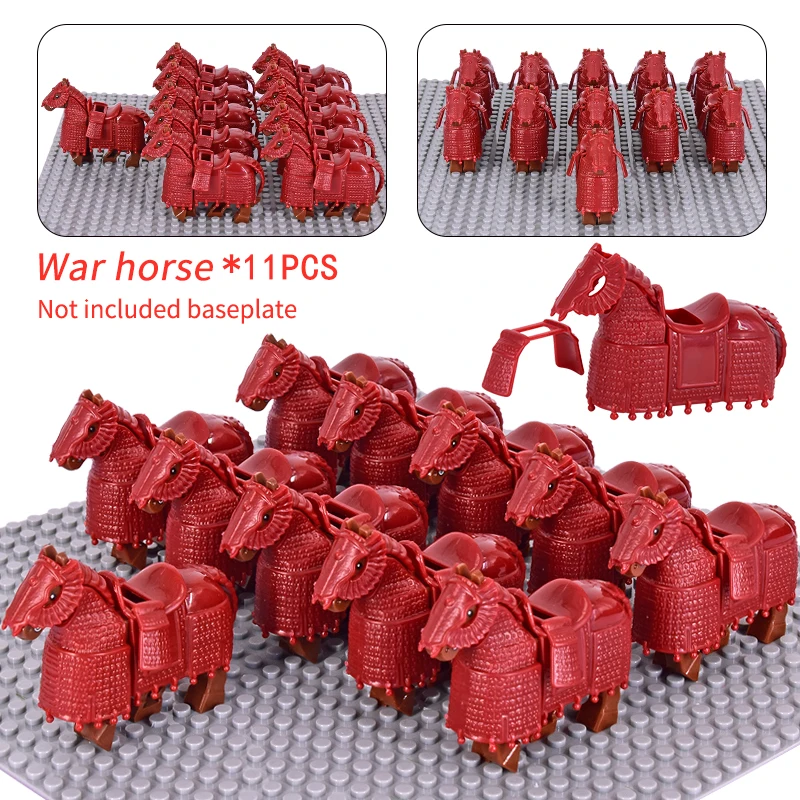 Medieval Movie Knights War Horse Heavy Cavalry Warriors Iron Buddha Warhorse Figures Building Blocks Bricks Toys For Kids gift