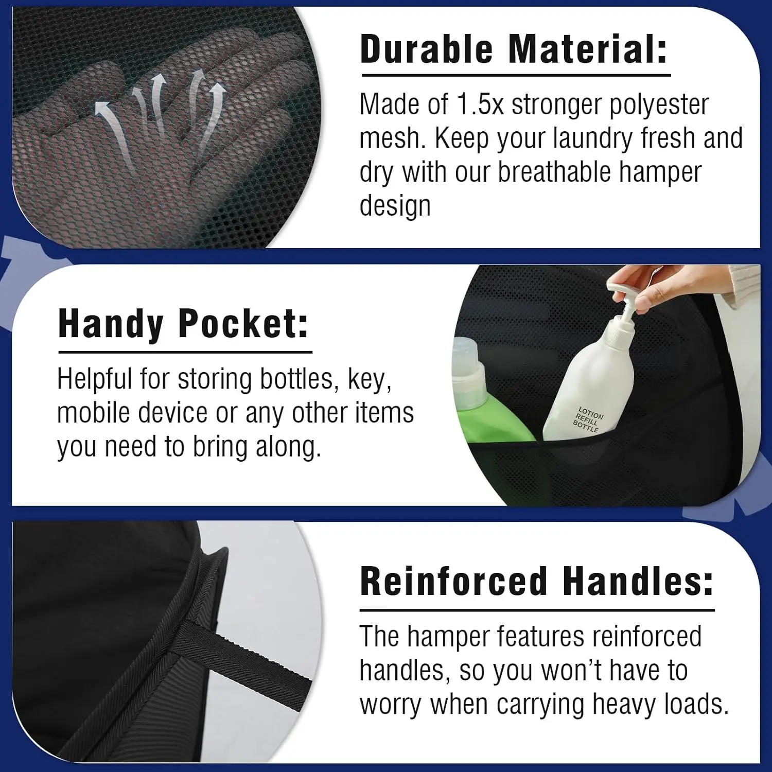 90L Collapsible Mesh Laundry Basket,Foldable Pop Up Laundry Hamper with Side Pocket Removable Clothes Storage Bin with Handle
