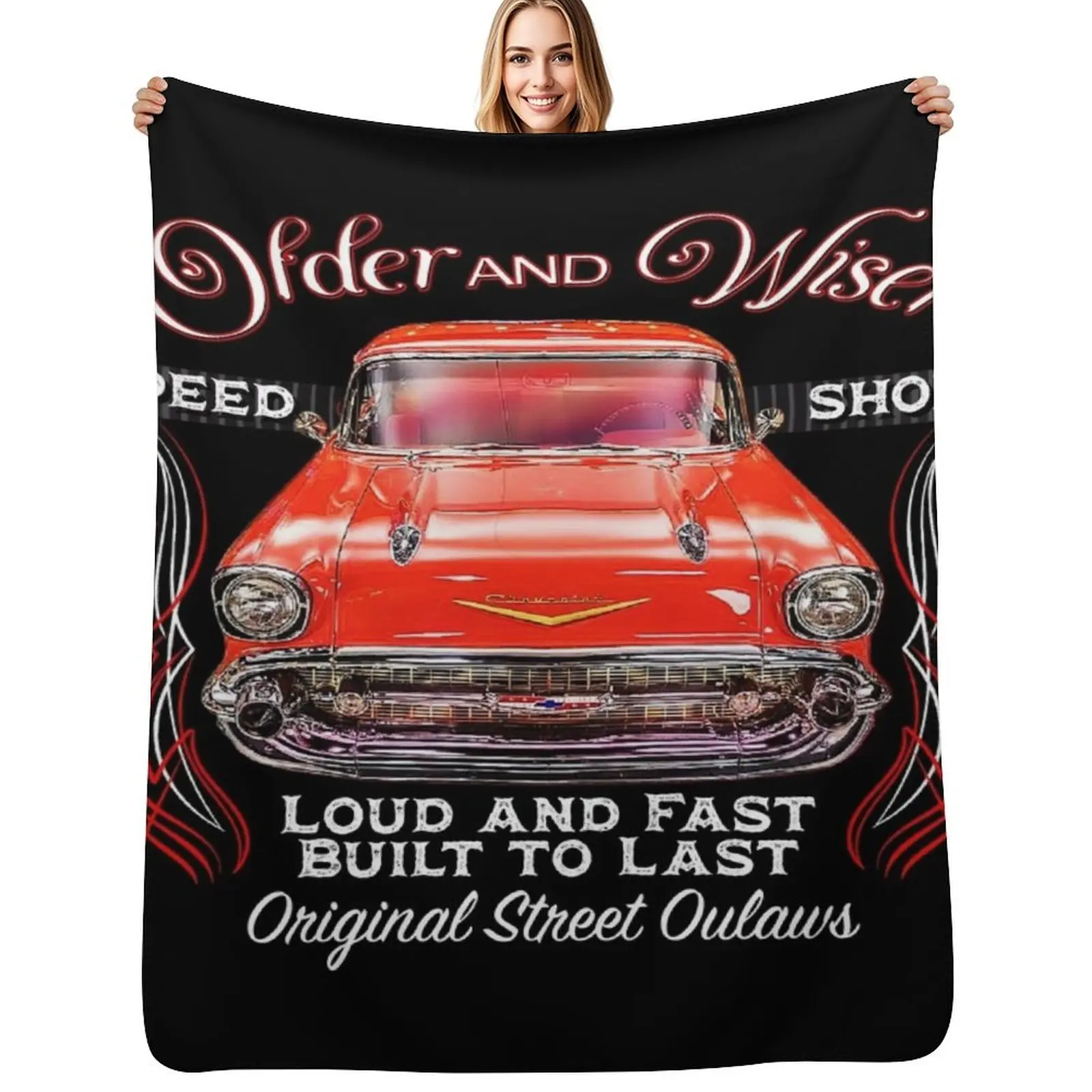 

1957 Chevy Bel Air Classic Hot Rod Car Throw Blanket Soft Sherpa Fleece Warm Blanket for Winter