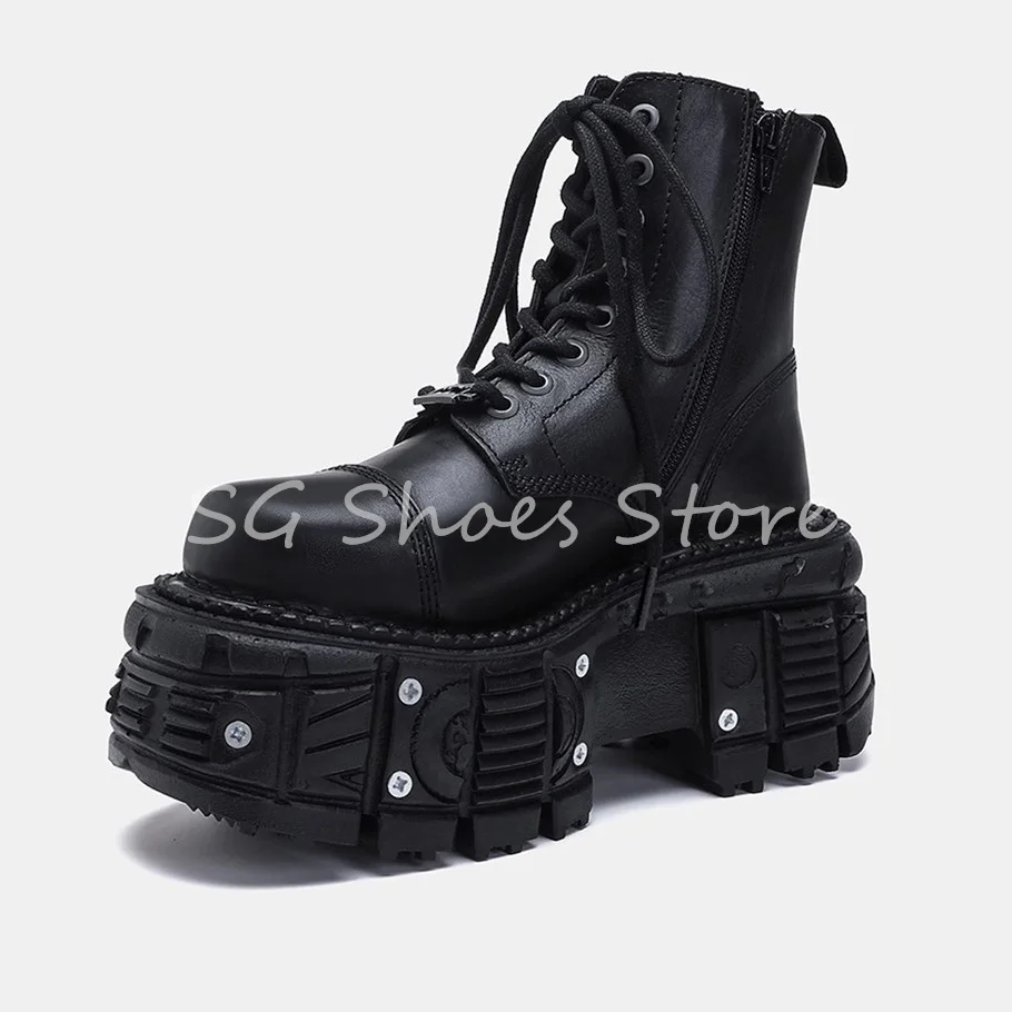 

Fashion Women Chunky Bottom Ankle Boot Punk Style High Heels Metal Decoration Design Y2K Gothic Shoes Ladies Motorcyclr Boots