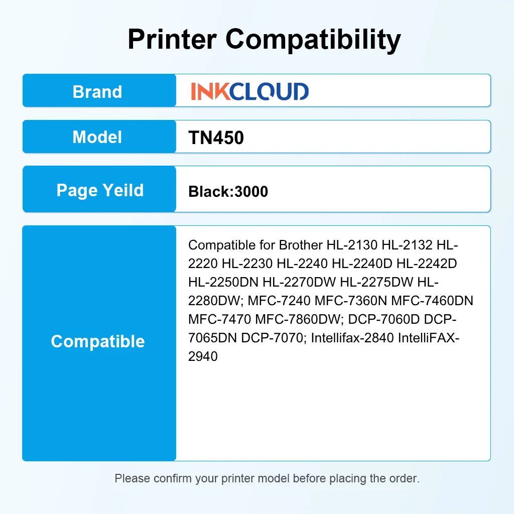 INKCLOUD استبدال لأخيه TN-450 TN420 HL-2270DW HL-2280DW MFC-7360N MFC-7860DW DCP-7065DN