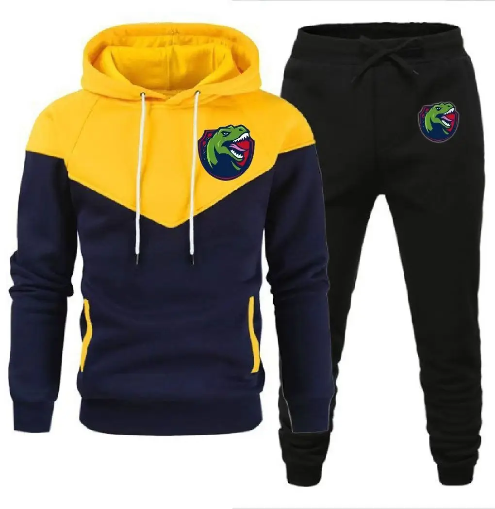 Double color hoodie plus fleece print casual sports hoodie for men