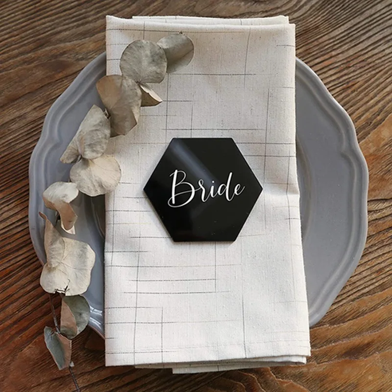 

Черные акриловые шестиугольные свадебные карточки, пустые акриловые декоративные вывески, настольные вывески «сделай сам» для праздничных украшений ручной работы