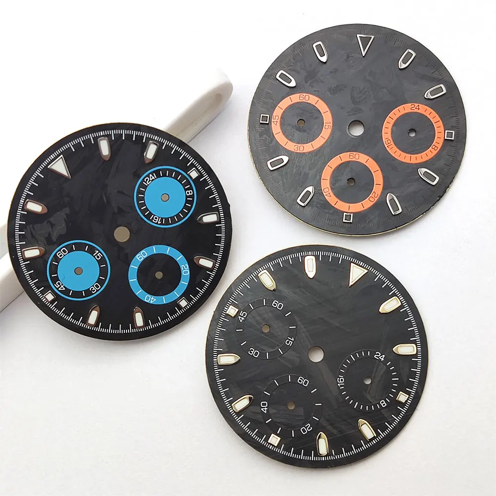 29.5mm Carbon fiber No Logo VK63 dial green luminous customizable logo suitable for VK63  movement watch modification accessory