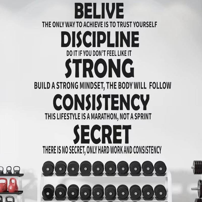 Believe Discipline Strong Consistency Secret Wall Decal Gym Rules Wall Decor Motivational Gym Quote Wall Sticker Home Gym E885