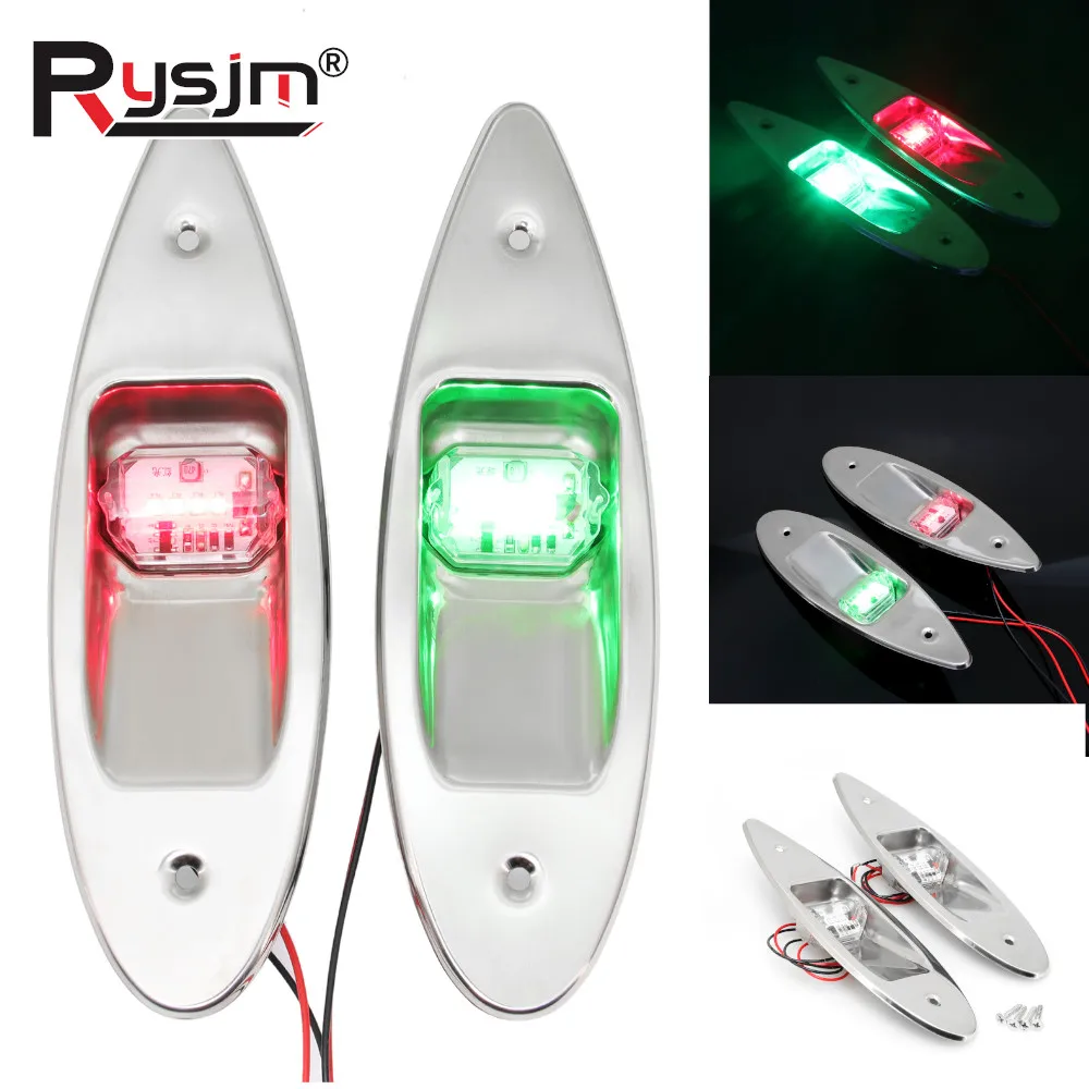 2Pcs 12V Universal Marine Navigation Lights Boat LED Light Red Green Sailing Signal Light Stainless Steel Marine Side Light Lamp