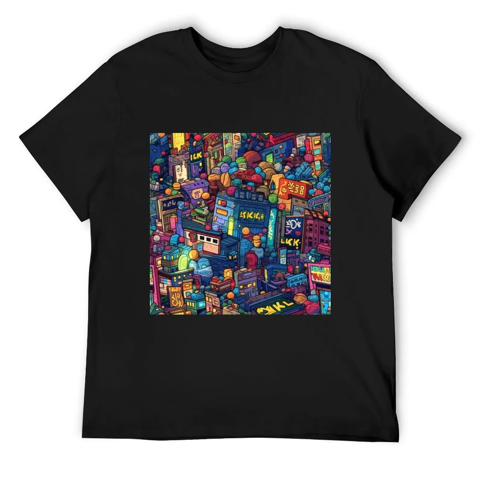 city Nights vibes tile // Vibras de ciudad nocturna pattern T-Shirt oversized plus size clothes black t-shirts for men