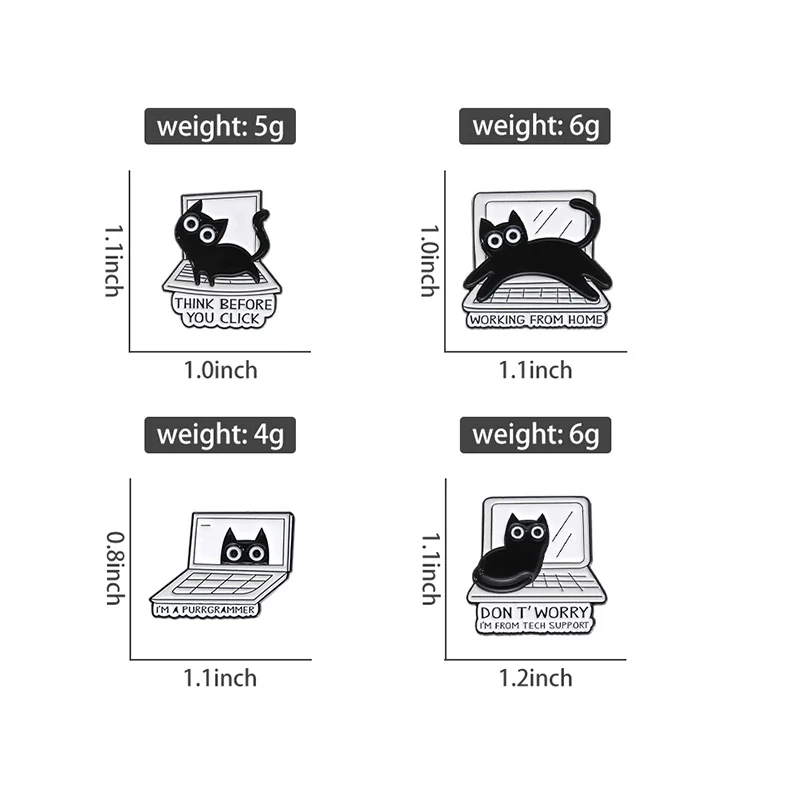 Think Before Click Enamel Pins Black Cat Computer Programer Brooch Lapel Badges Jewelry Gift for Friends Kids