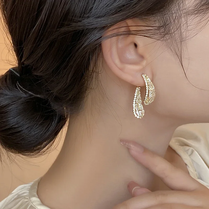 Korean new design fashion jewelry black zircon water drop before and after wearing earrings luxury women\'s party accessories