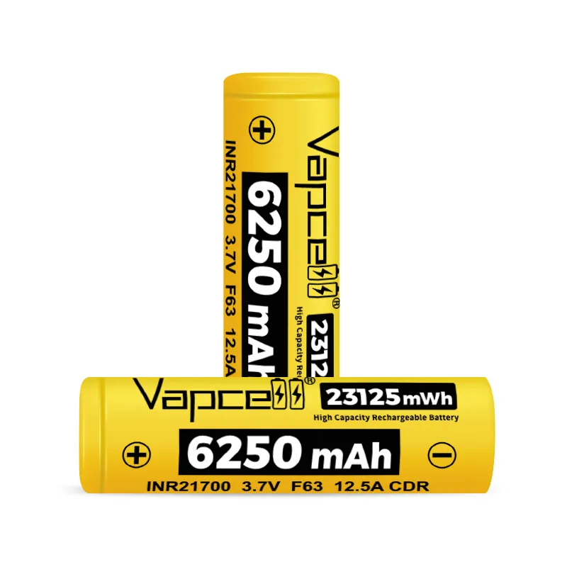 بطارية جديدة عالية السعة 21700 Vapcell F63 INR 21700 6250mAh CDR 12.5A بطارية قابلة للشحن لحزمة بطارية تخزين الطاقة