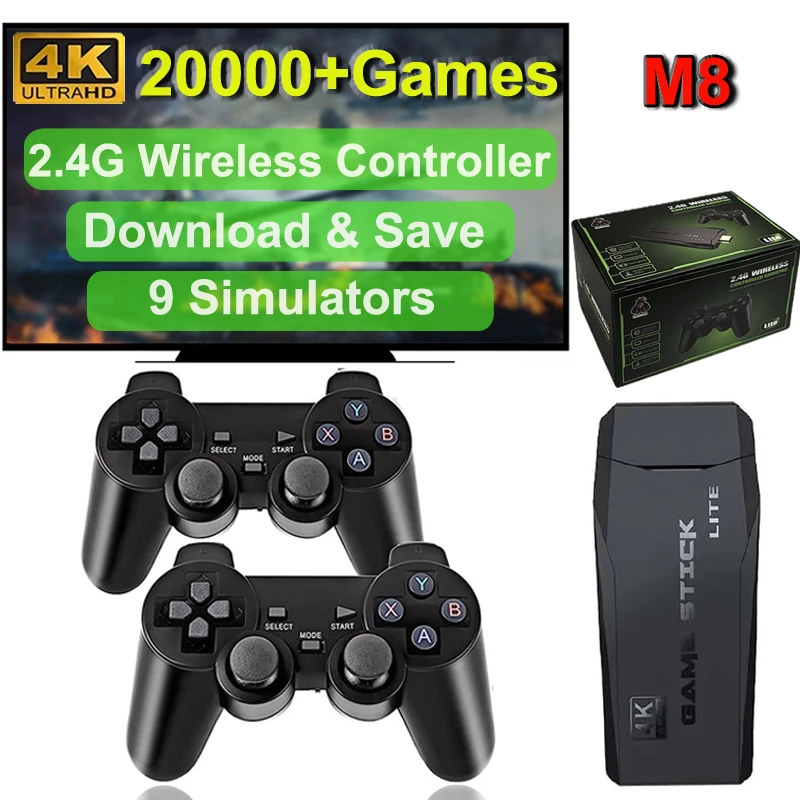 Video Game Console Built-in 40000 Games  Wireless Controller TV Game Stick 4K HD Retro Mini Handheld Game Player