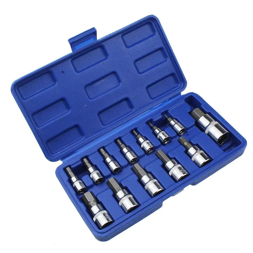 

1/4" 3/8" 1/2" Drive Chrome Vanadium Mirror Polished Sockets High Quality crv Steel Bits 13pc Allen Key Ratchet Wrench