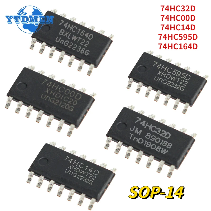 10PCS 74HC164D 74HC595D 74HC00D 74HC32D 74HC00D 74HC14D SOP-14 Logic ICs Counter Shift Registers Integrated Circuit Kit