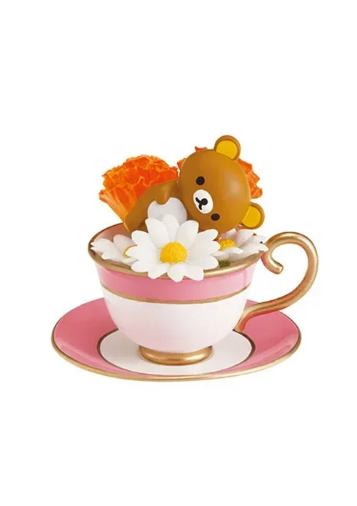 Kawaii Cute Lovely Rilakkuuma Flower Tea Cup Kawaii Cute Blind Box Gifts Toy Model Anime Figures Collect Ornaments