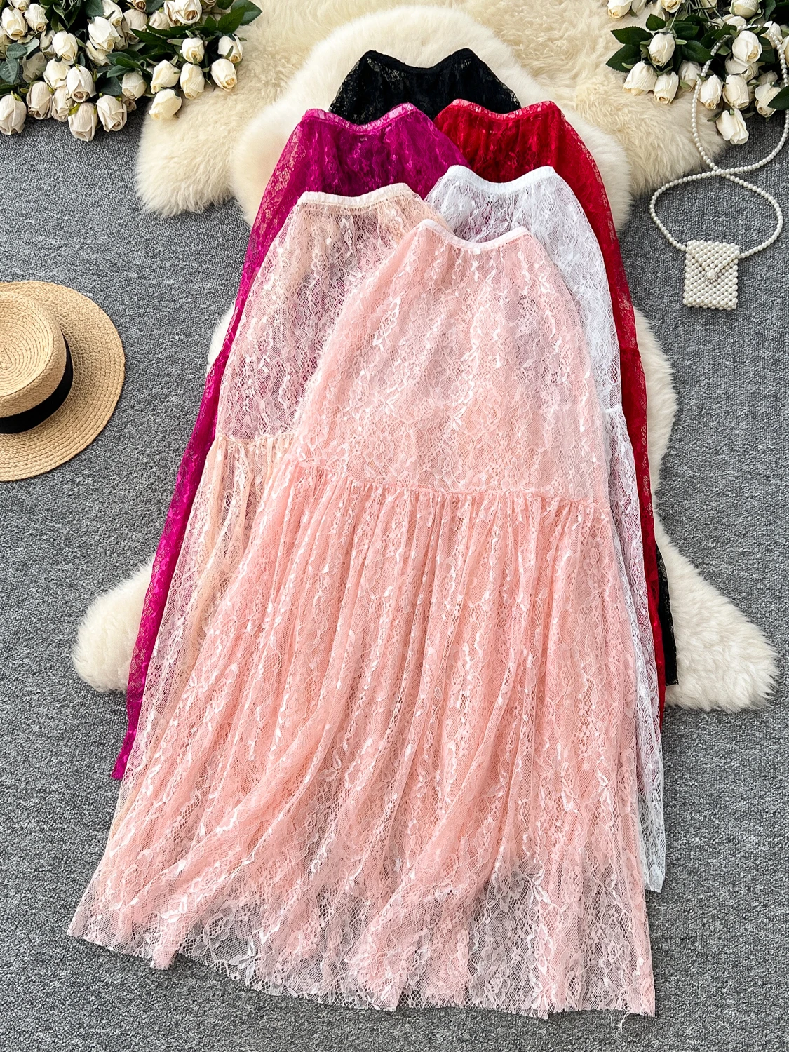 

Versatile Fairy f Skirt Thin High Waist Drapey Lace Skirt Korean Sle Commute A-Line Skirt Polyester Fiber Ci Commute