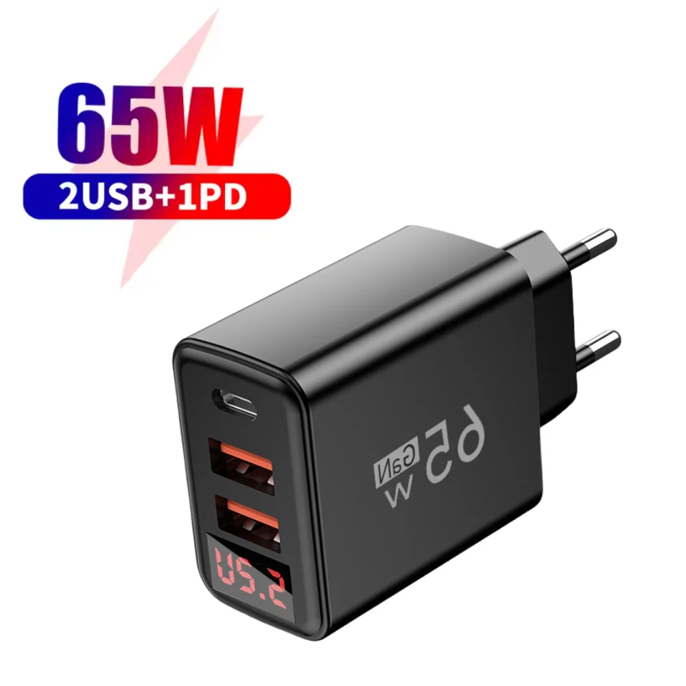 

Зарядное устройство USB Type C с цифровым дисплеем, PD 65W, быстрая зарядка, адаптер для телефонов Huawei, iPhone, Xiaomi, Honor, Samsung, зарядное устройство с функцией быстрой зарядки.