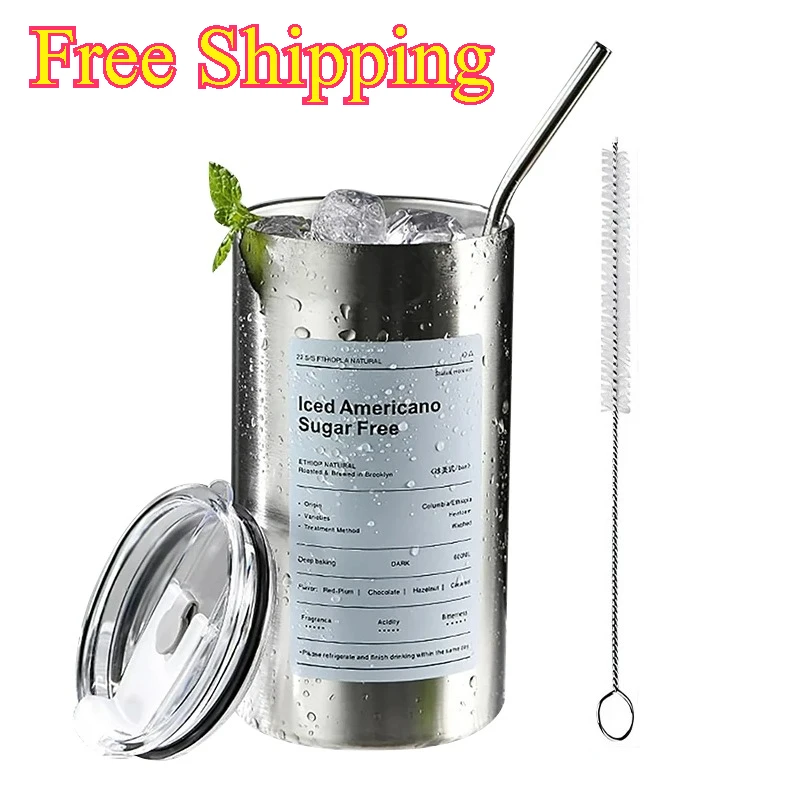 

Изолированный стакан Iced Americano, 2 упаковки, бутылка из нержавеющей стали с крышкой и соломинкой, портативная дорожная кофейная кружка с соломинкой для чистки