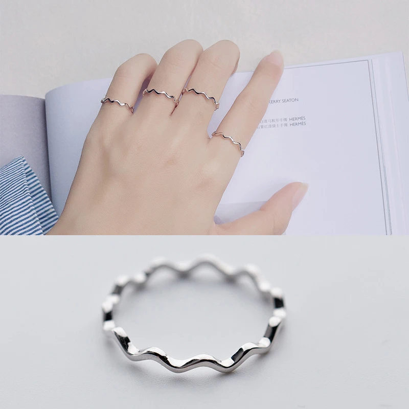 Modian Glossy Simple Wave Ring for Women Fashion 925 Sterling Silver Geometric Curve Rings Korea Style Fine Jewelry Girl Gift