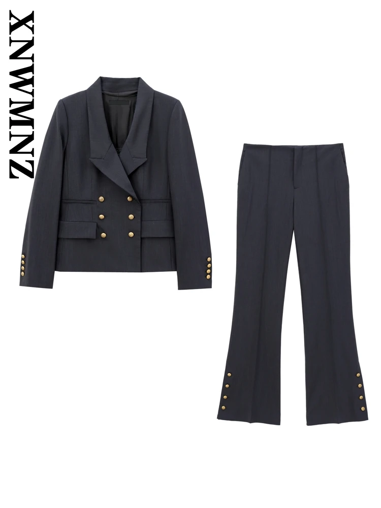 XNWMNZ 2024 Autumn New Woman's Edgy Long Sleeve Pantsuit Business suit Hipster Lady Black Notched Collar Coat Two-piece Jacket