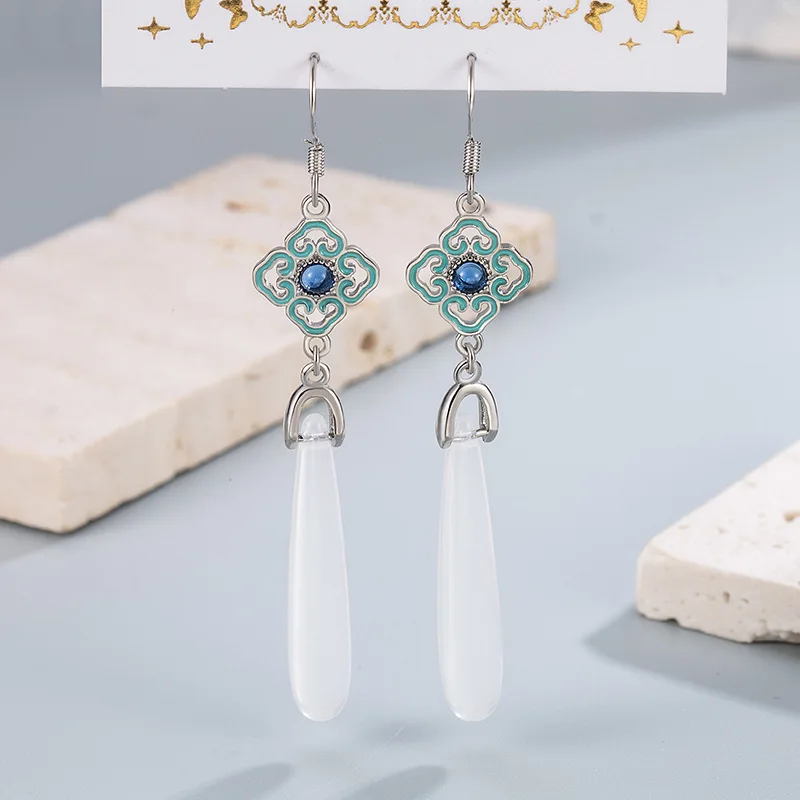 New Chinese style Crystal Water Droplets Earrings Women High-end feel Collocation Cheongsam Earrings Retro 925 Silver Earring