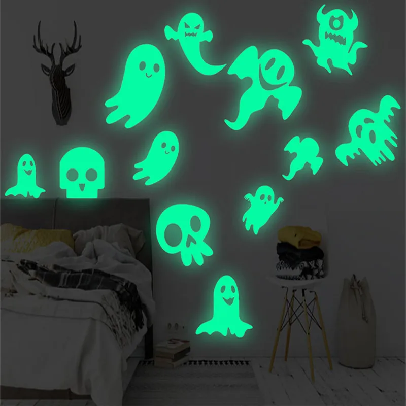 Glowing Luminous Ghost Halloween Wall Sticker - Creative Self-Adhesive Decoration for Living Room, Bedroom, Kids Room