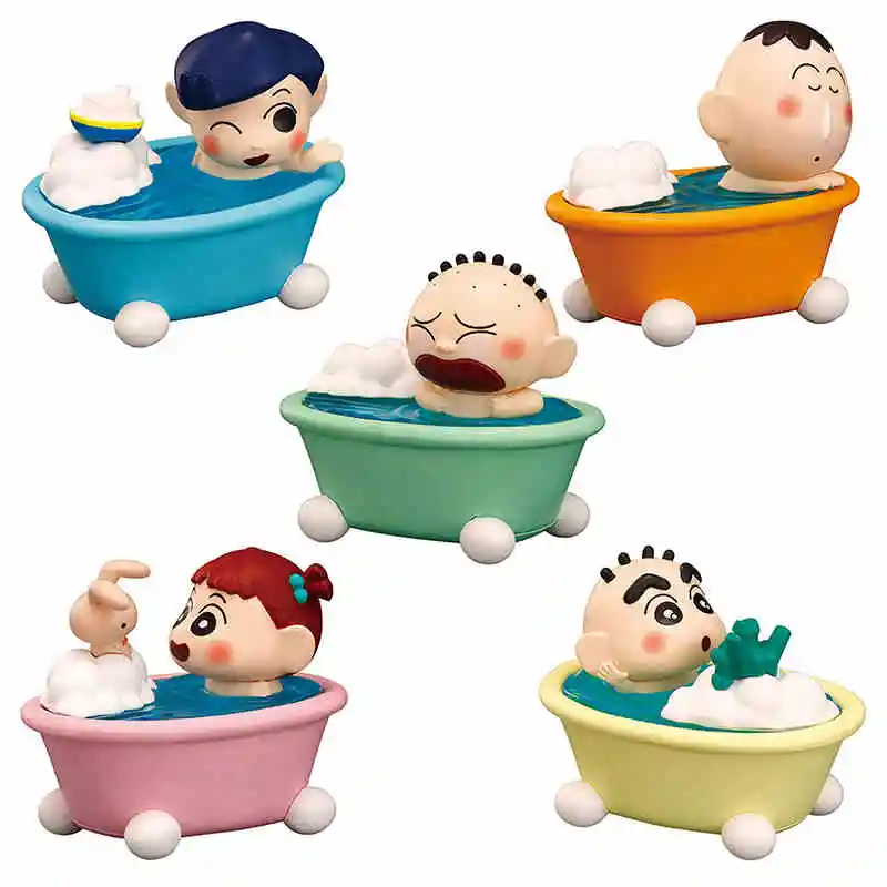 5pcs/set Genuine BANDAI Crayon Shin-chan Baby series bath time Twisted Egg Anime Action Figure Model Toys Gift for Birthday