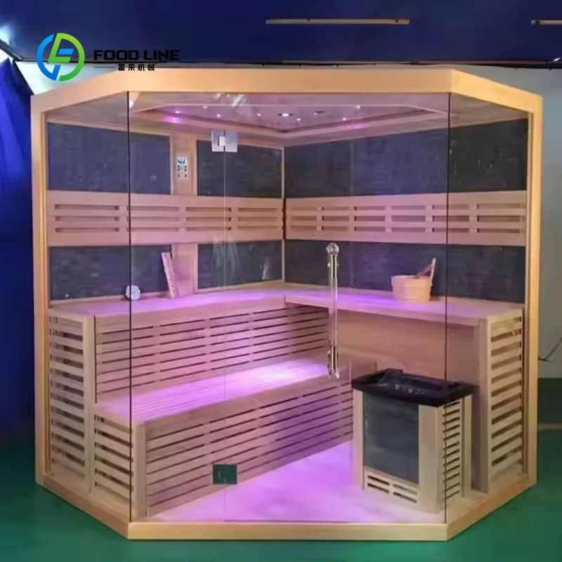 Customized Traditional Indoor Corner Sauna Double‑Layer Solid Wood Red Light Computer Control Dry Steam for Home Spa