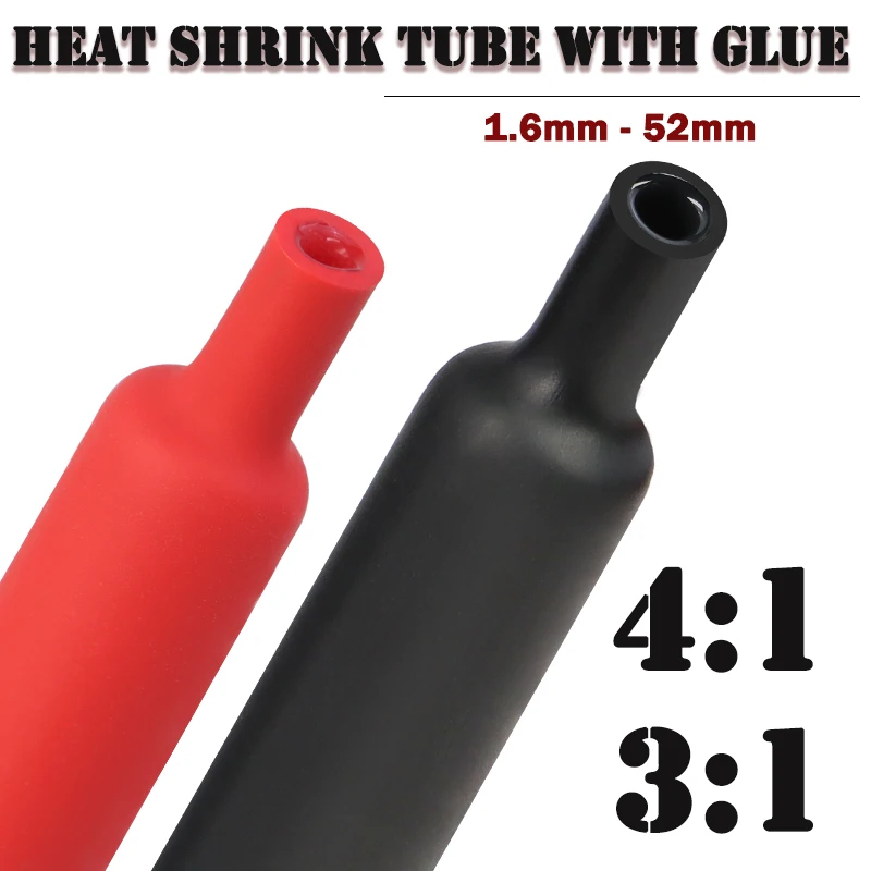 1–10 m Schrumpfschlauch, Innendurchmesser 1,6 mm – 50 mm, Verhältnis 3:1/4:1 mit Kleber, mit Klebstoff ausgekleidet, doppelwandiges Polyolefin ﻿ Wrap Cable Protect Sleeve