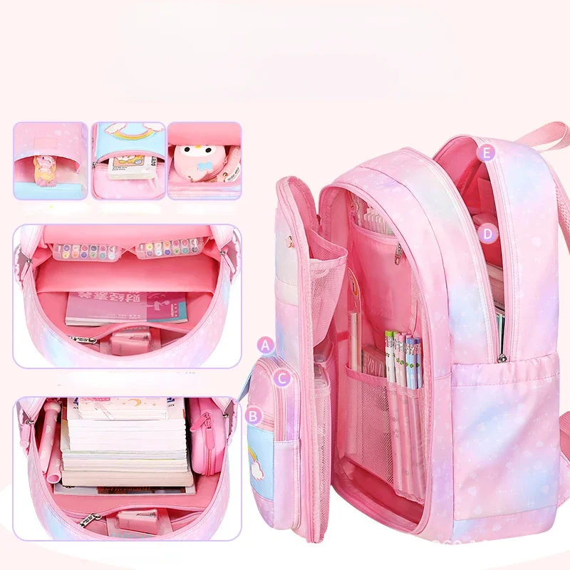 Cute Princess Style Children's Schoolbag Large Capacity Open Door Zipper Decompression Protection Ridge Waterproof Backpack