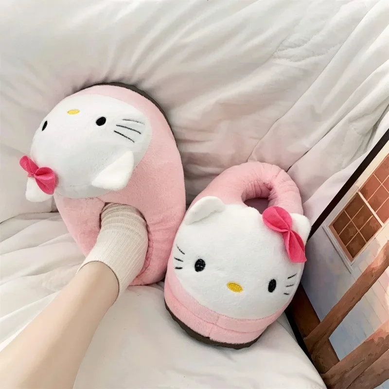 

Cotton Slippers Kawaii Winter Plush Slippers Shoes Fashion HelloKittys Cute Women Indoor Non-Slip Furry Slippers Warm Shoes Gift