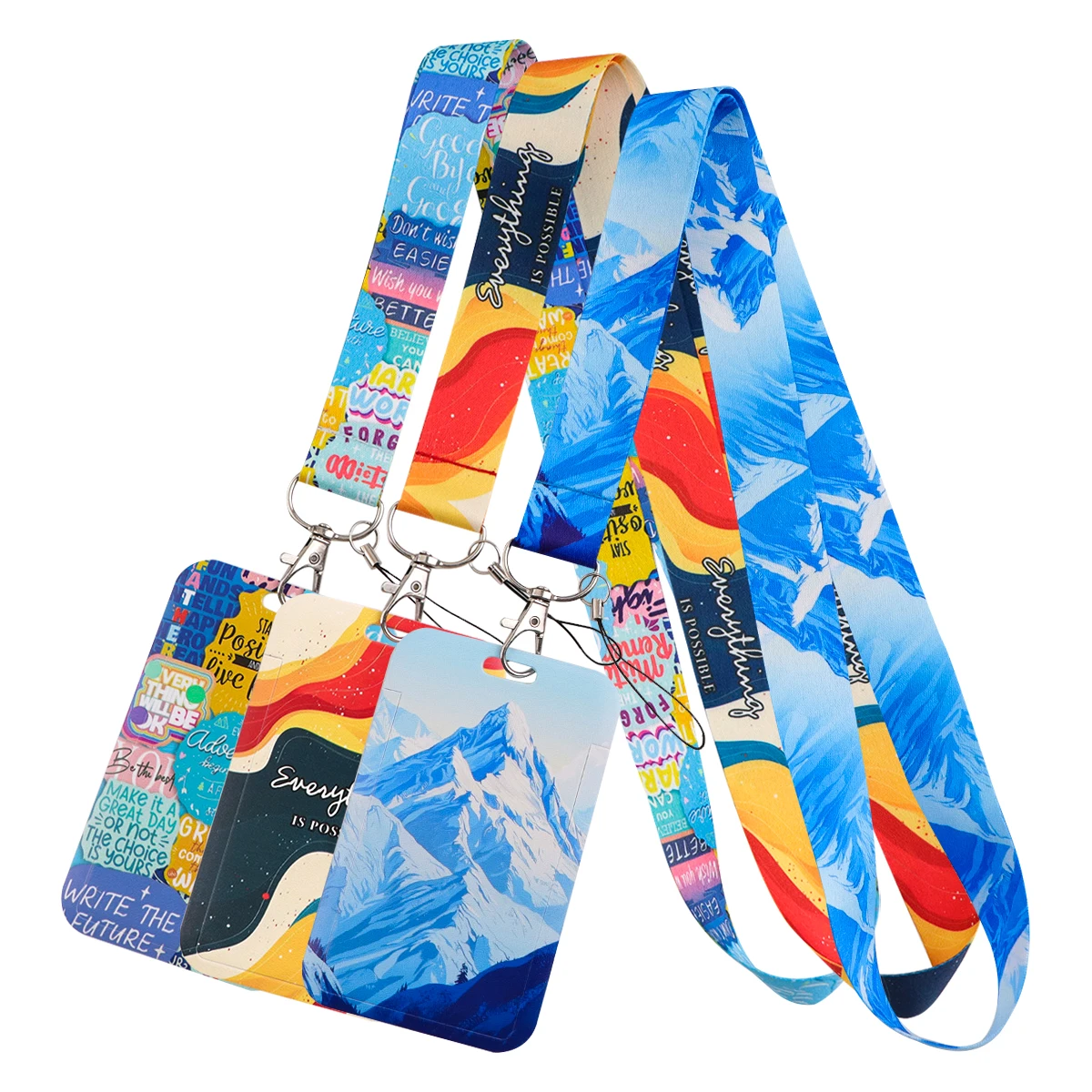 

Quote Stickers Lanyard Neck Strap Keychain Snow Mountain Card Cover Badge Holder Mobile Phone Hang Rope Keyring Accessories Gift