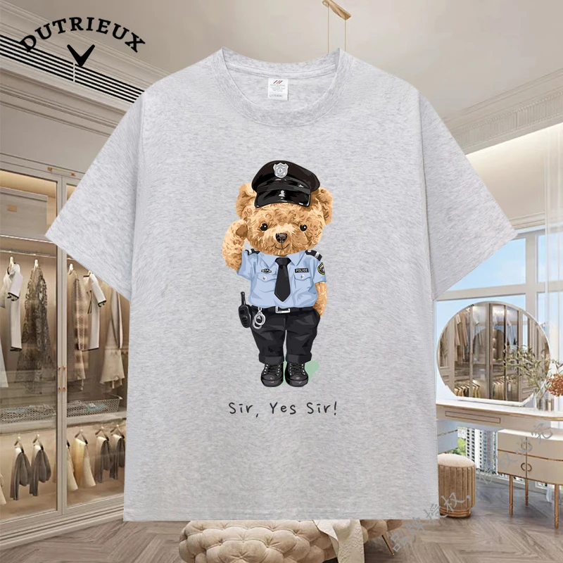 2024 New Luxury Bear Short Sleeved Men's and Women's Loose 230g Fabric weight Cotton Versatile Round Neck Breathable Inner Layup