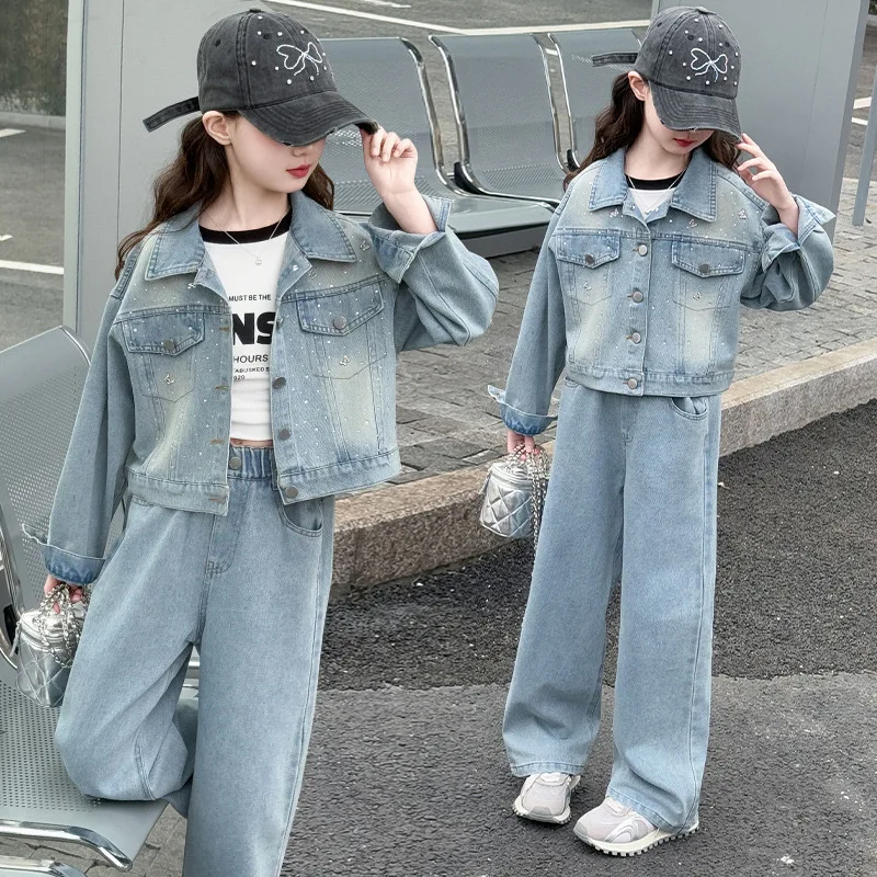 

Spring Fashionable Kids Denim Set Two Pieces Spring Autumn Style Big Kids Girls Trendy Streetwear Outfit 4 6 8 10 12 14 Year old