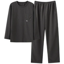 Pijamas de algodón para hombre, ropa de dormir informal de manga larga, L-4XL de yardas grandes, sólido